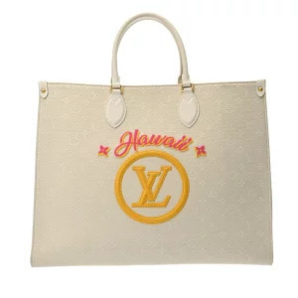 Louis Vuitton Monogram Jacquard OnTheGo Hawaii Canvas Top Handle Bag White